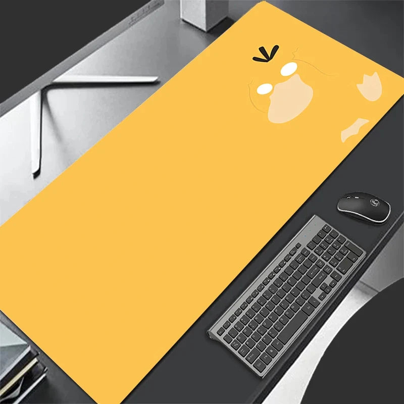 XXL gaming mouse pad with minimal yellow Psyduck symbol and claw print pattern