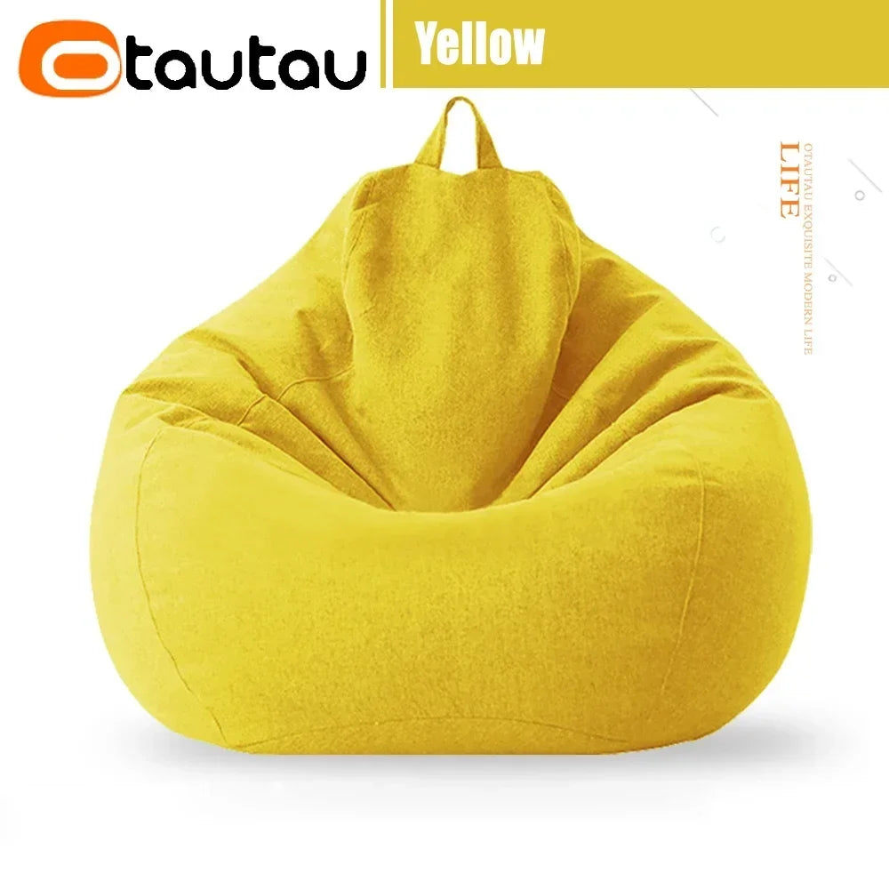 Yellow bean bag cover with tapered top and carry handle loop, no filler included