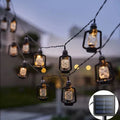 Solar lantern light string with bottle-shaped glass lamps and solar panel icon