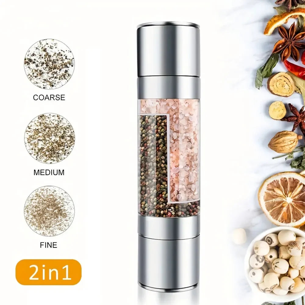 2-in-1 stainless steel salt and pepper grinder with adjustable ceramic spice chambers