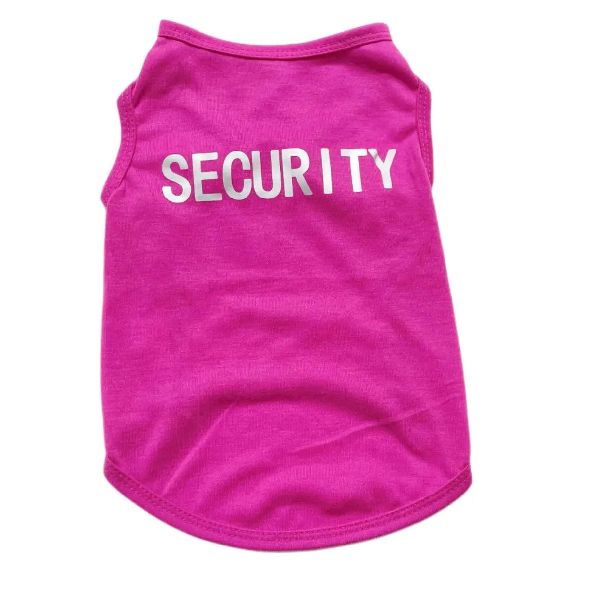 Pink dog security t-shirt with bold “SECURITY” print and short-sleeve cut