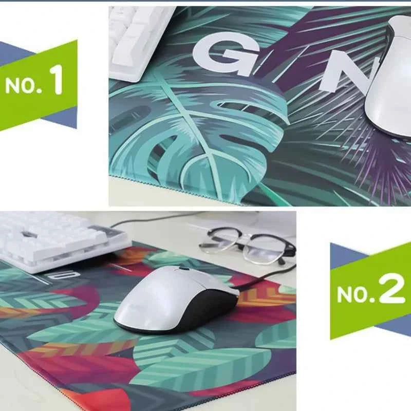 XXL gaming mouse pad with vibrant abstract print, desk-ready rectangular mat and stitched edge