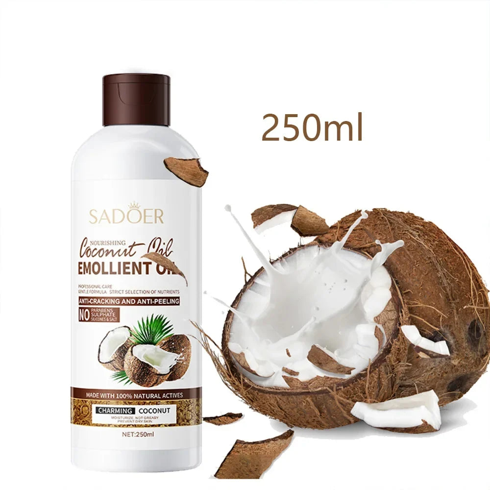 SADOER 250ml coconut oil emollient bottle with coconut shell and white oil