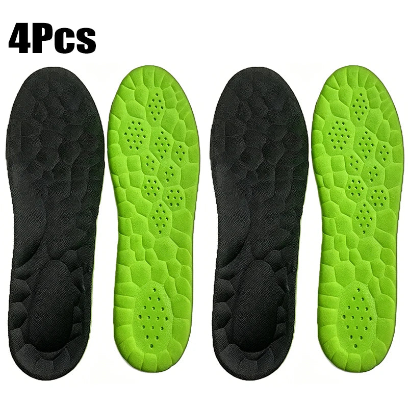 Set of 4 sport insoles: black and green perforated cushioning soles