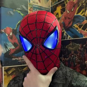 Red Spider-man style electronic mask with blue-lit eye openings