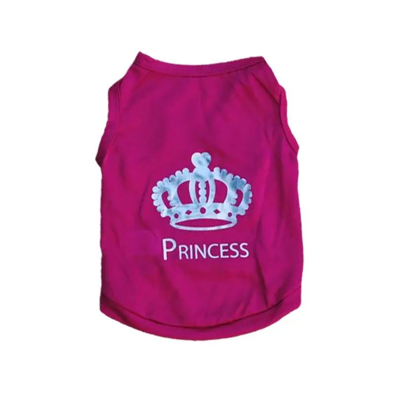Pink dog t-shirt with crown graphic and “PRINCESS” text on the back