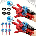 Spider launcher wrist toy set, red gloves with blue web shooters and black web bands