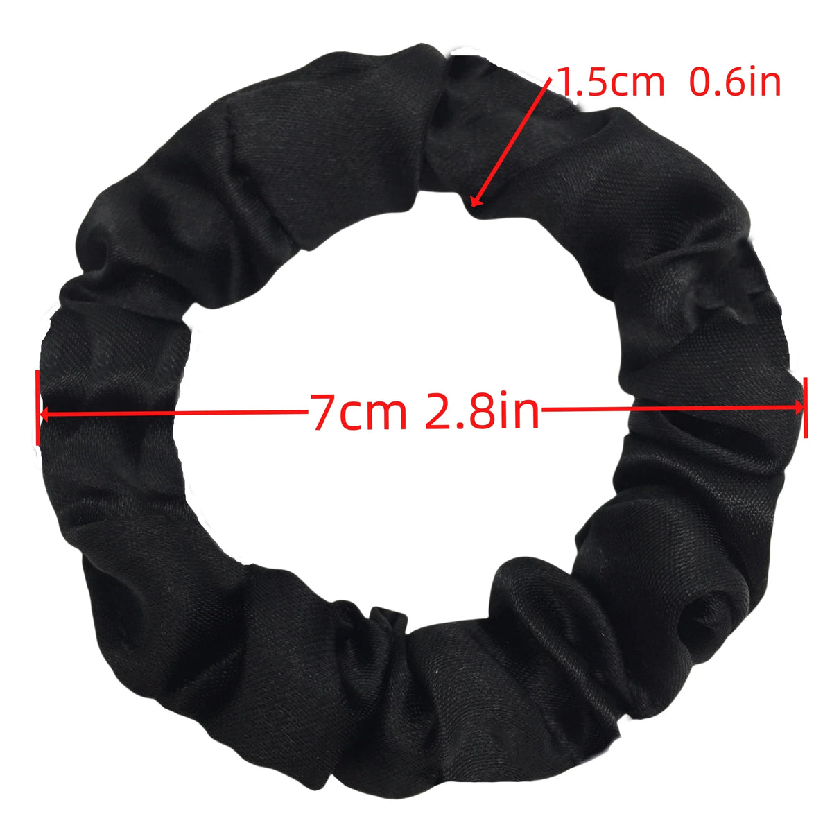 Silk satin scrunchie in black, round hair elastic band