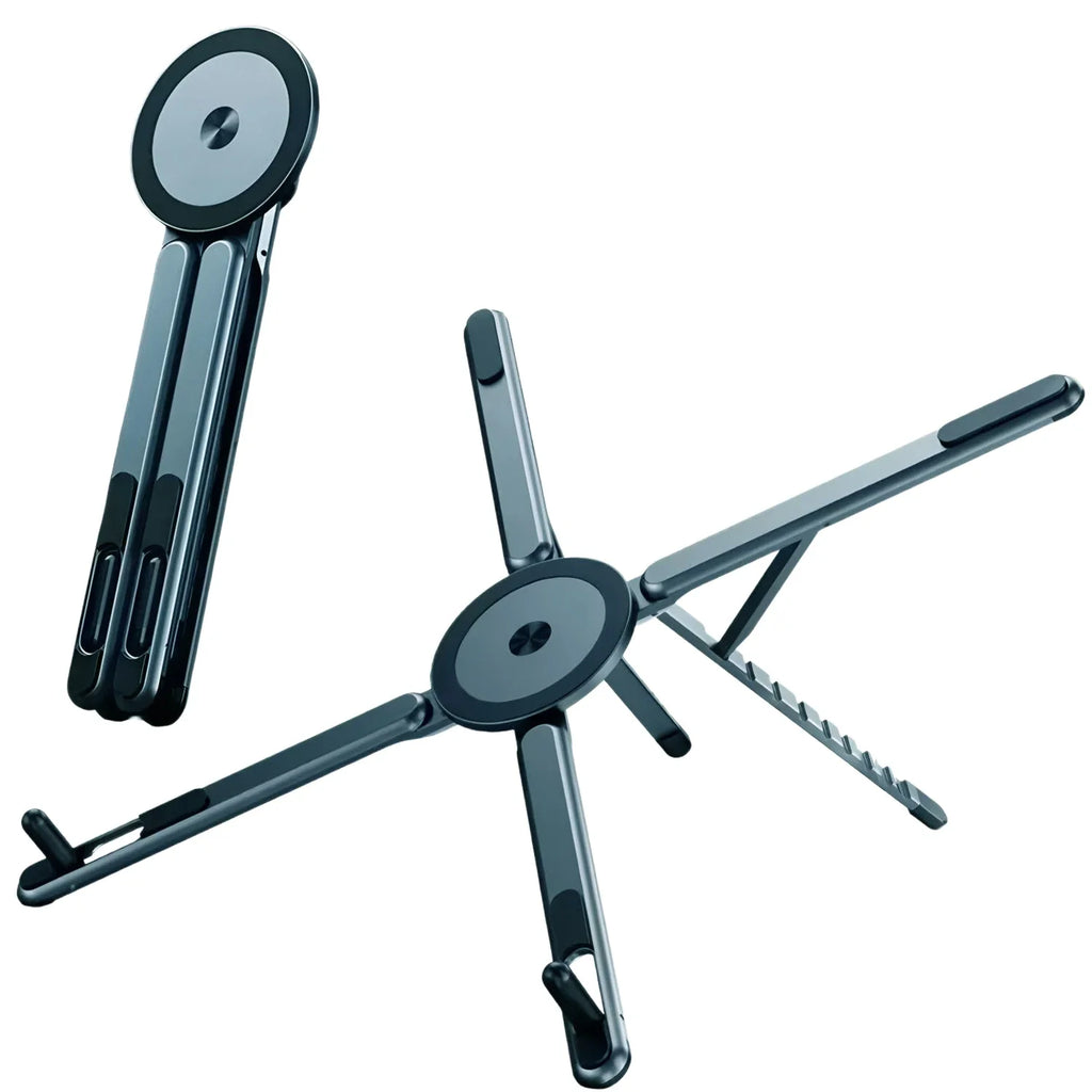 Gray folding magnetic stand base with four arms and circular magnetic hub