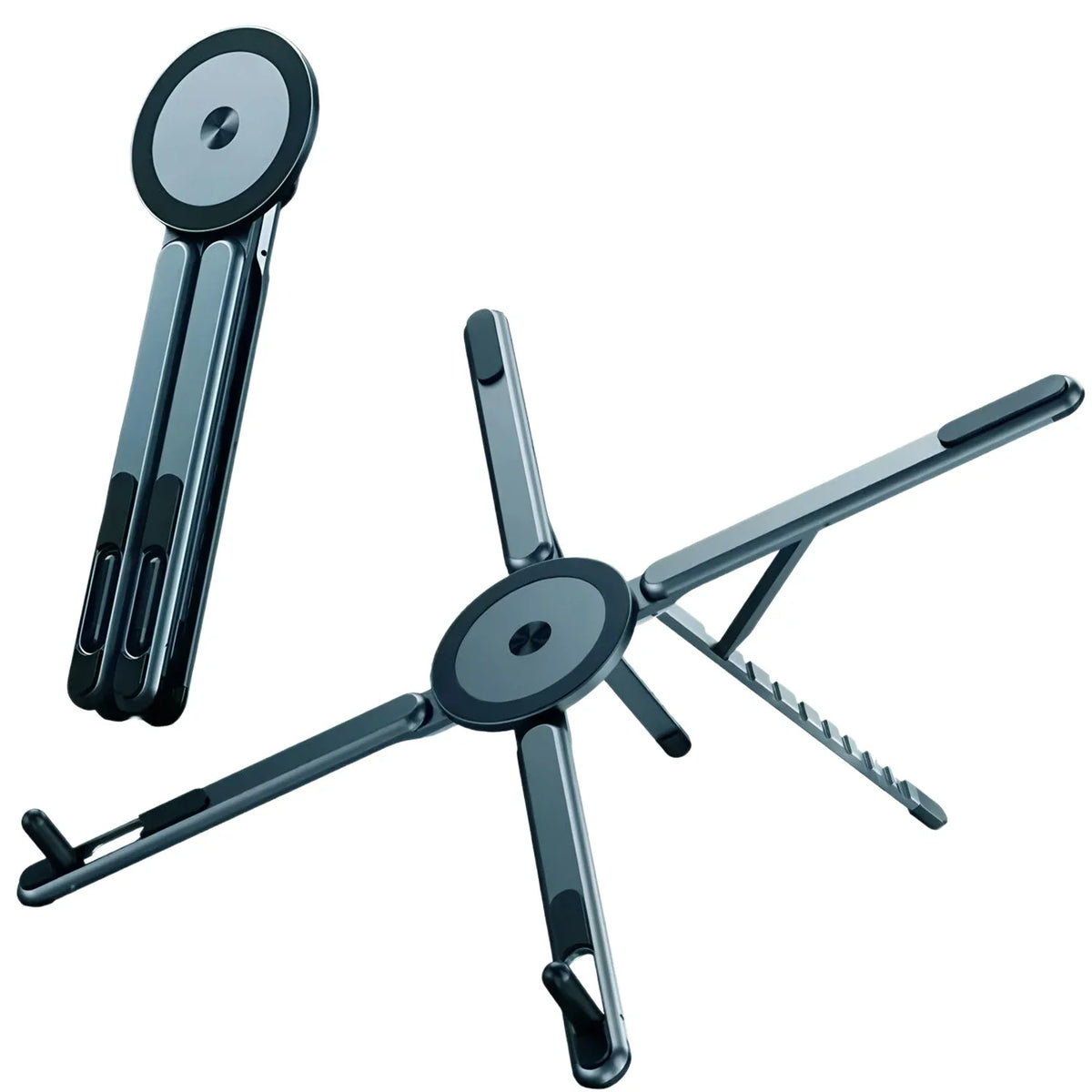 Gray folding magnetic stand base with four arms and circular magnetic hub