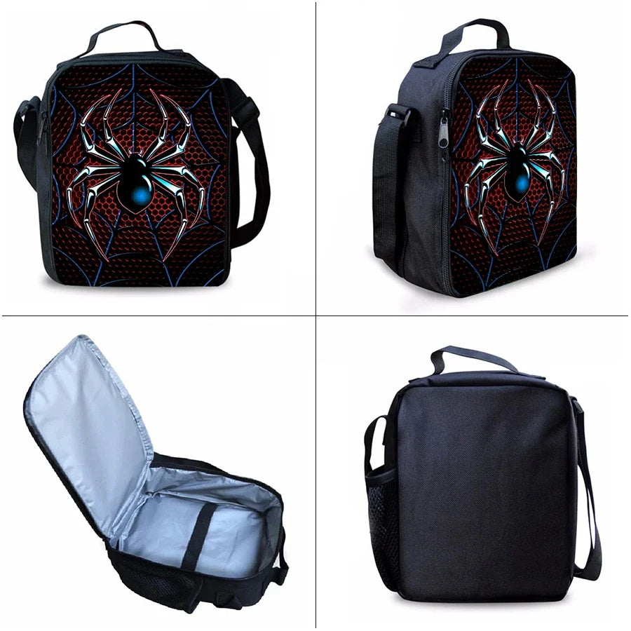 Black spider school set with backpack plus matching lunch box and zip pencil pouch