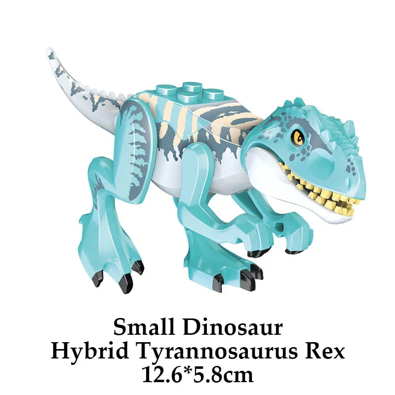 Light blue Hybrid Tyrannosaurus Rex dinosaur building block figure with teal head