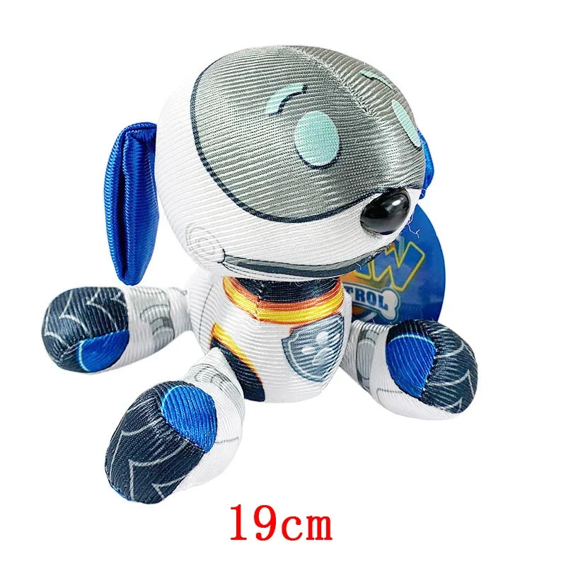 19 cm cartoon dog plush doll with gray head and blue patterned suit, lying pose