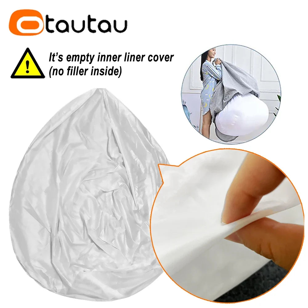 White empty inner liner cover for bean bag pouf, no filler inside