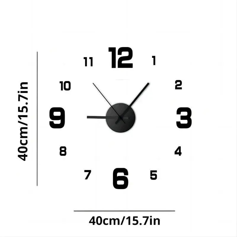 Frameless wall clock decal, 40cm/15.7in, with black numbers and circular face