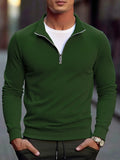 Men's pullover mock-neck sweatshirt, dark green, half-zip with ribbed trim