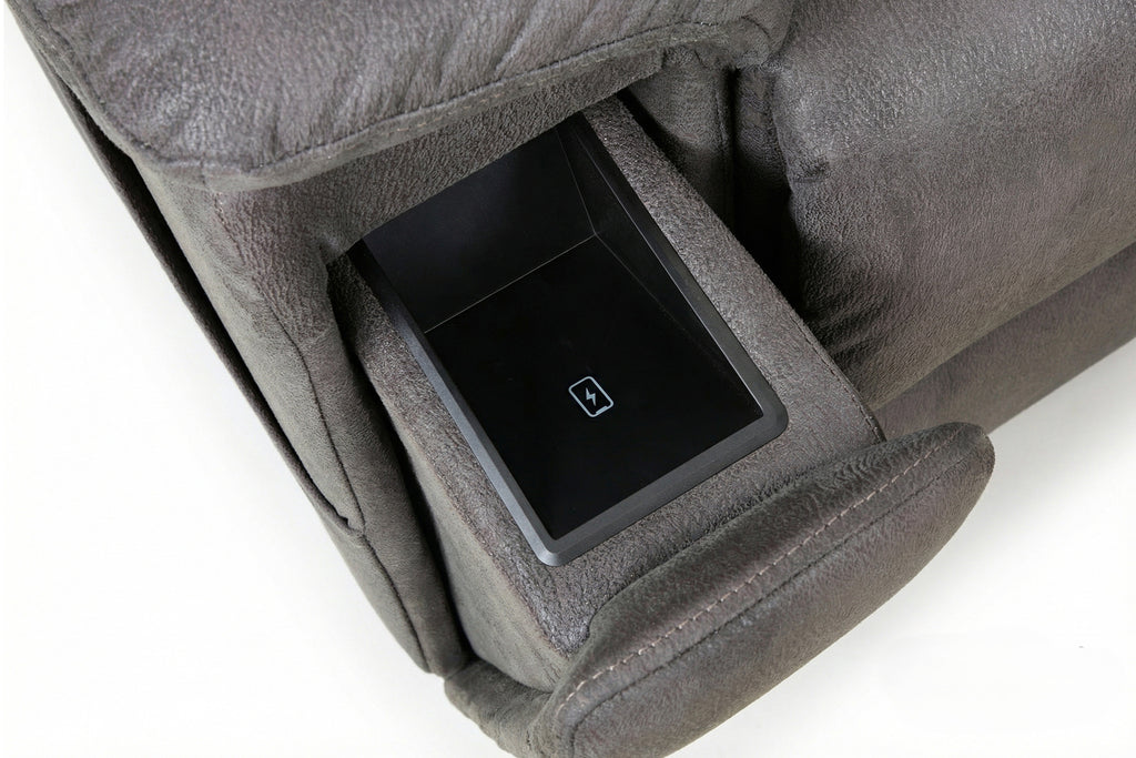 Slate grey armrest wireless charging panel with charging port