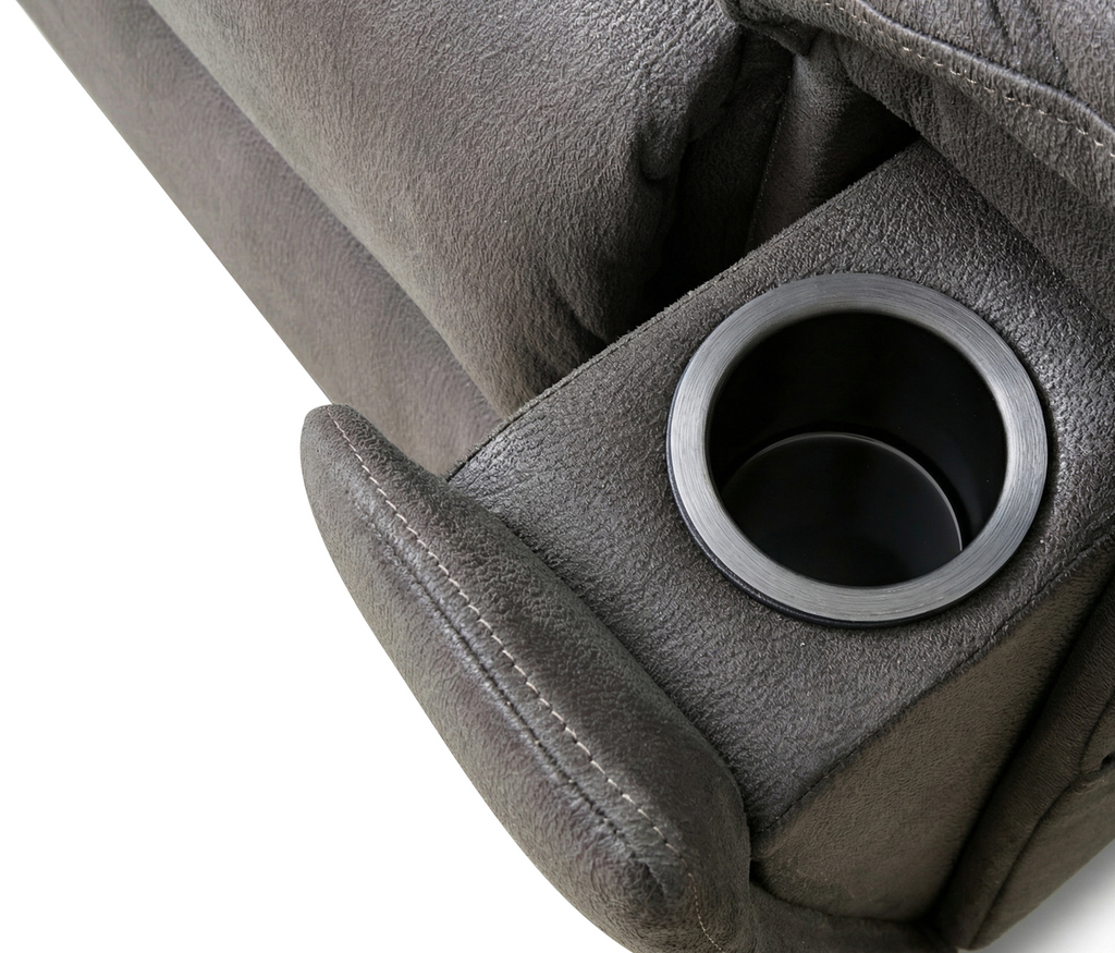Slate grey armrest storage with cup holder opening