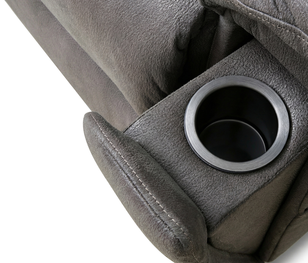Slate grey armrest storage with cup holder opening