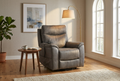 Dark slate grey power lift recliner chair with padded headrest and armrests