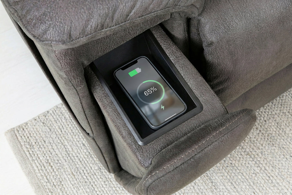 Slate grey wireless charging panel with LED indicator glowing
