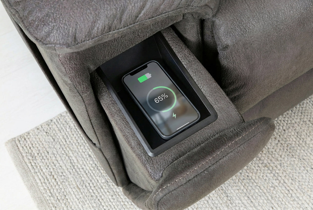 Slate grey wireless charging panel with LED indicator glowing