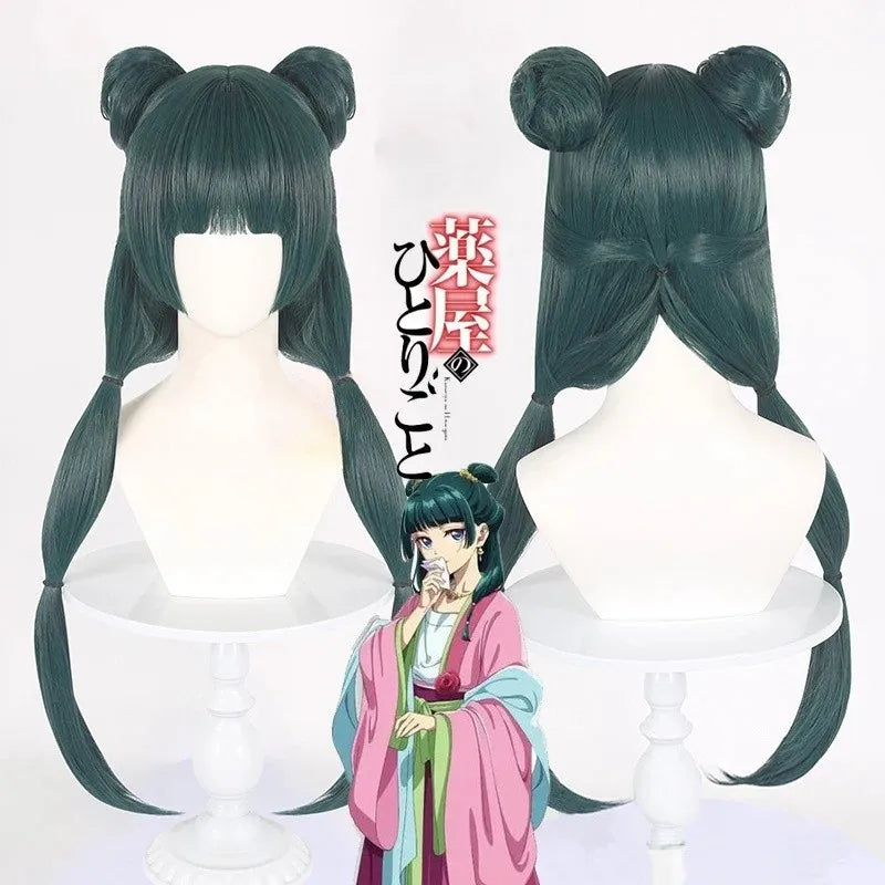 Teal synthetic wig with double ponytails and straight bangs