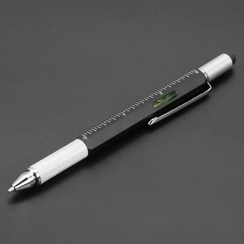 Multifunctional touch screen stylus pen with ruler scale and metal clicker tip