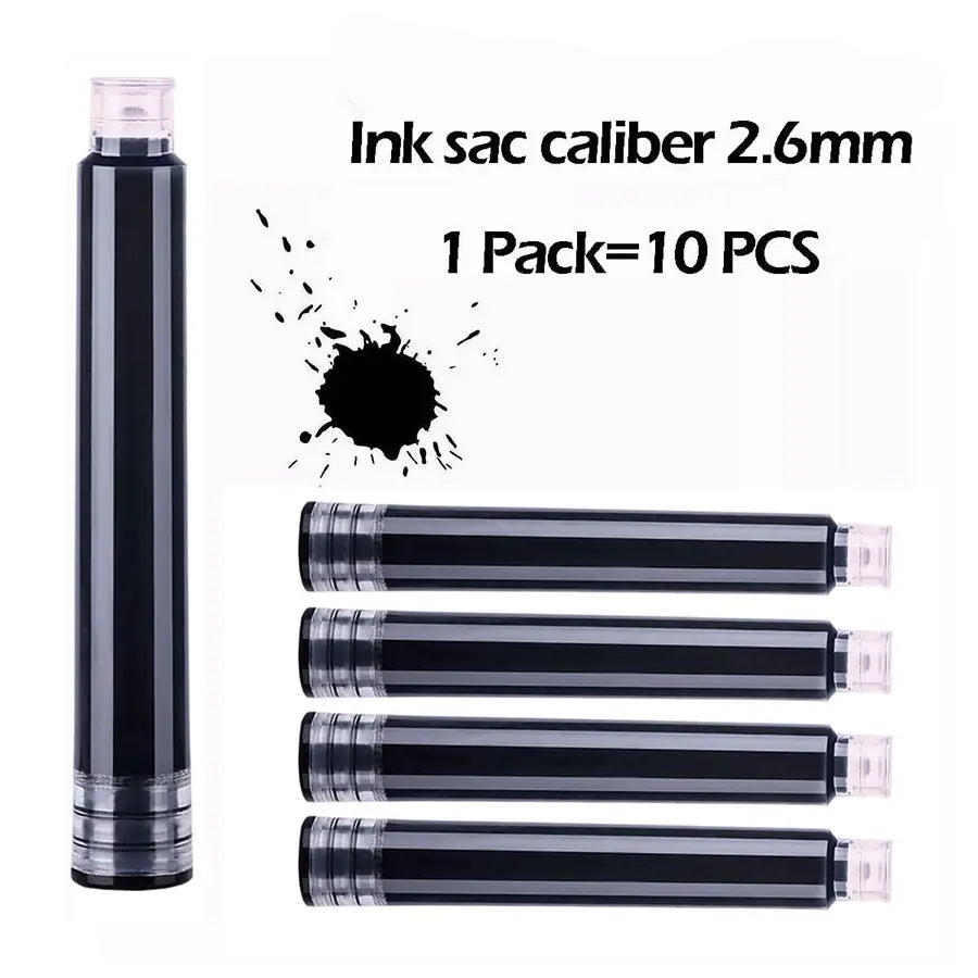 Ink refill set of black cartridge tubes with clear ends, 2.6mm caliber