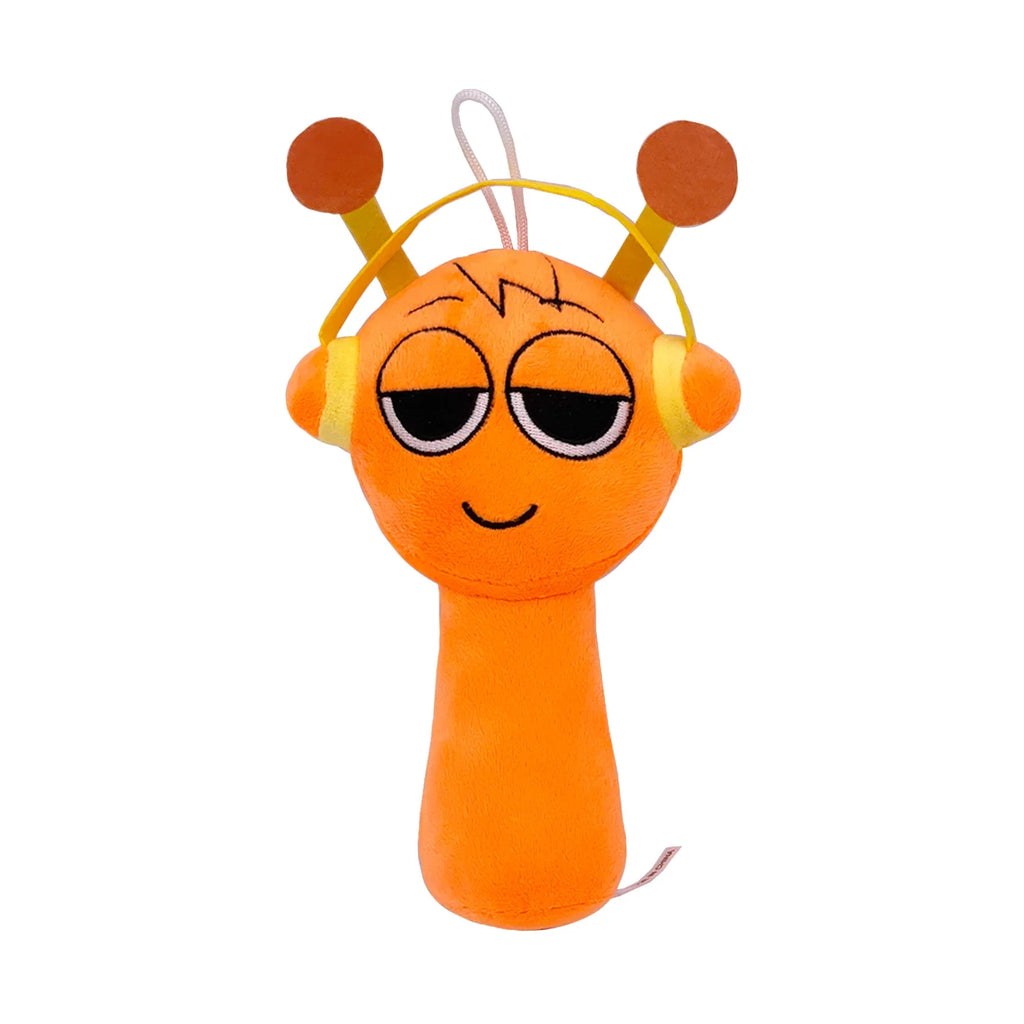 Orange plush cartoon character doll with antennae, soft stuffed toy
