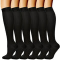 Set of knee-high compression socks, black, 6 pairs, ribbed knit