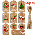 Set of kraft Christmas gift tags with hanging holes and twine string, Santa and tree designs