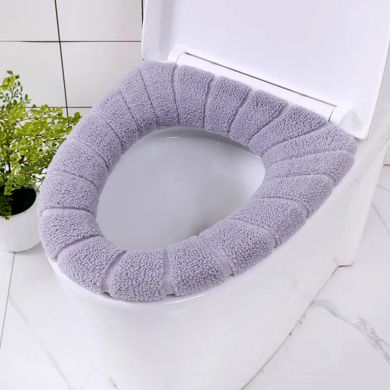 Lavender plush toilet seat cover mat, thick soft looped terry fabric.