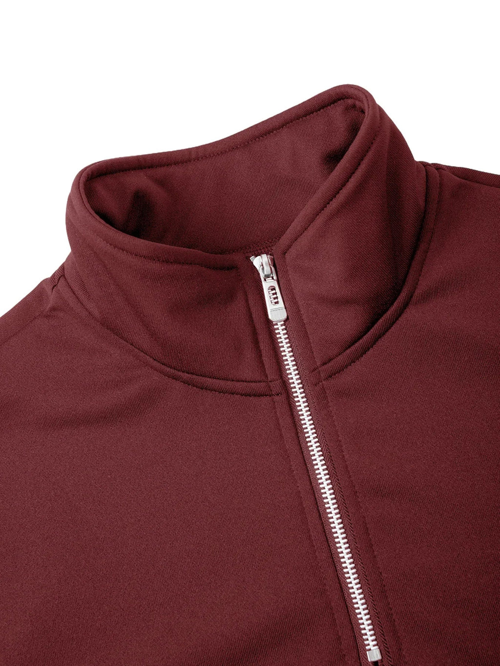 Men's mock-neck sweatshirt neckline, maroon with zipper placket