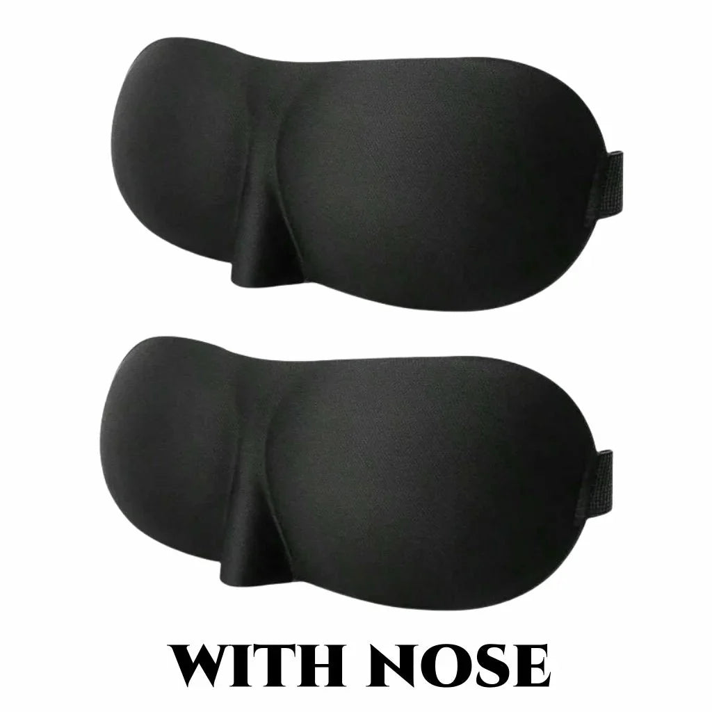 Set of two black contoured sleep eye masks with nose cutout and strap