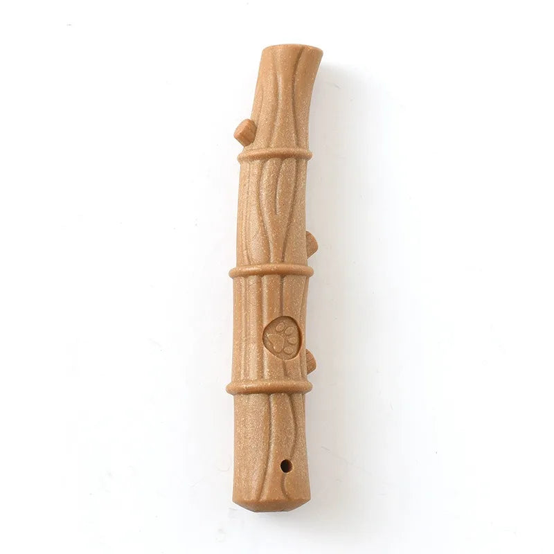Tan wrapped stick-shaped pet teeth grinding chew toy with textured surface