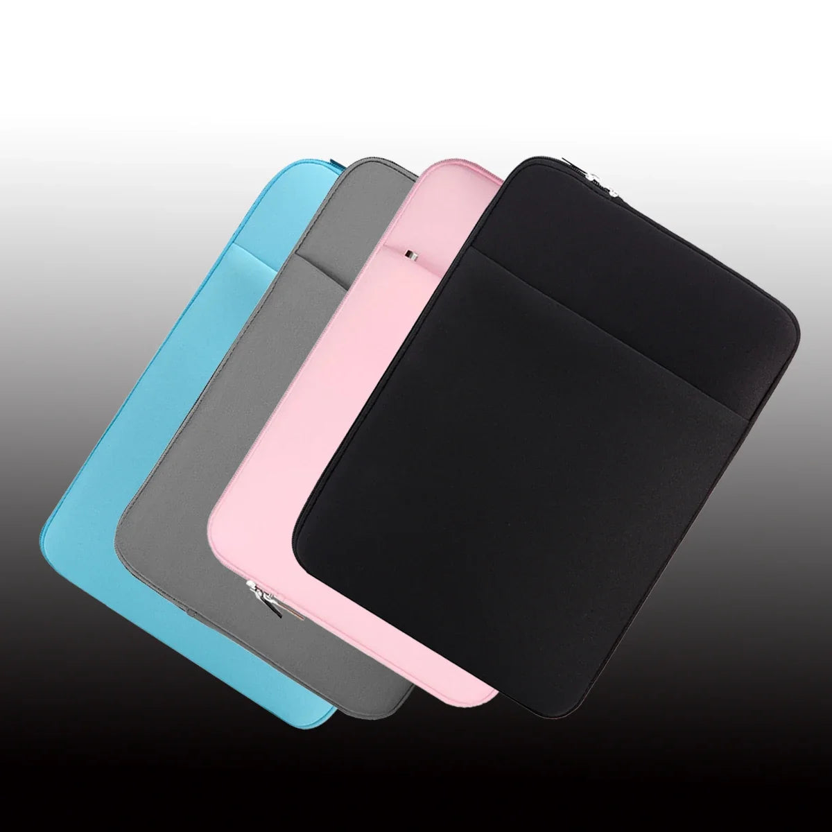 Set of padded laptop inner bag sleeves in blue, gray, pink, and black