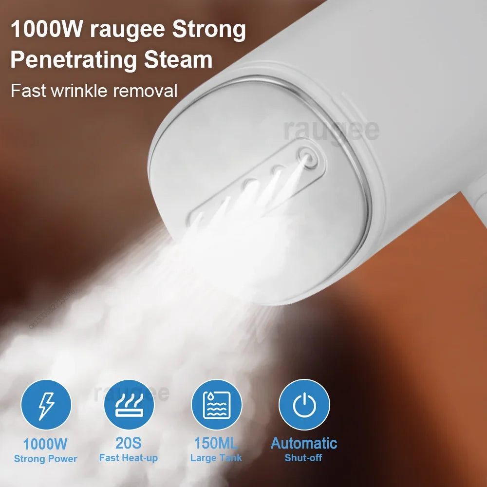 Handheld steamer tank top with steam mist pouring from the nozzle