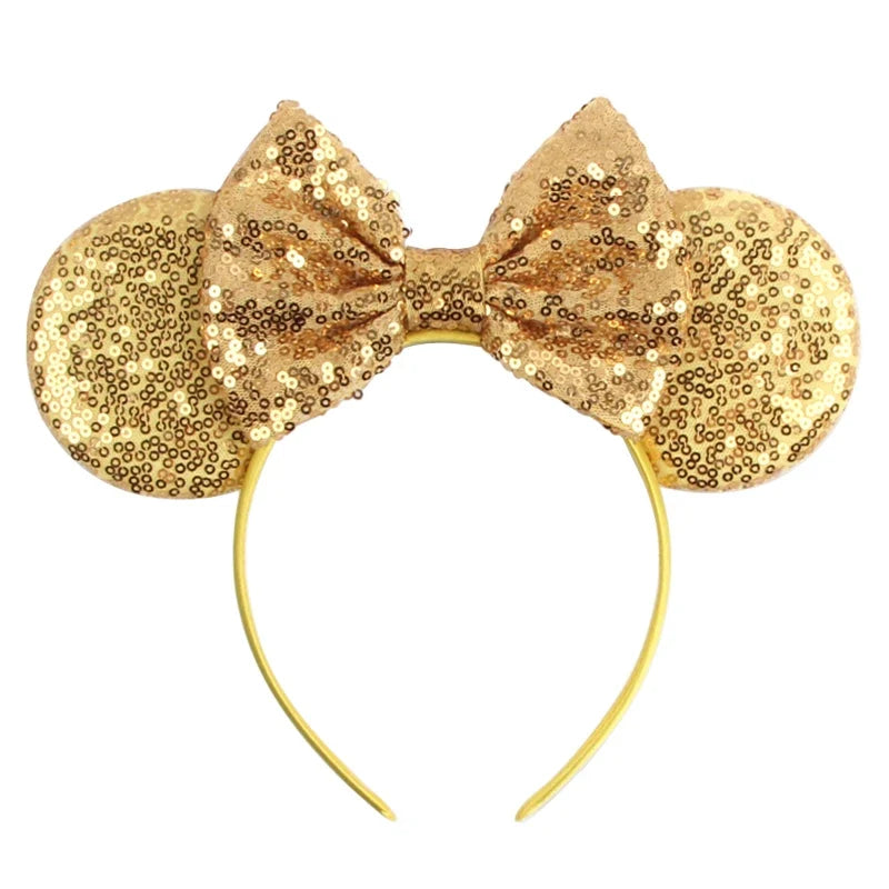 Gold sequin Mickey ears headband with gold satin bow