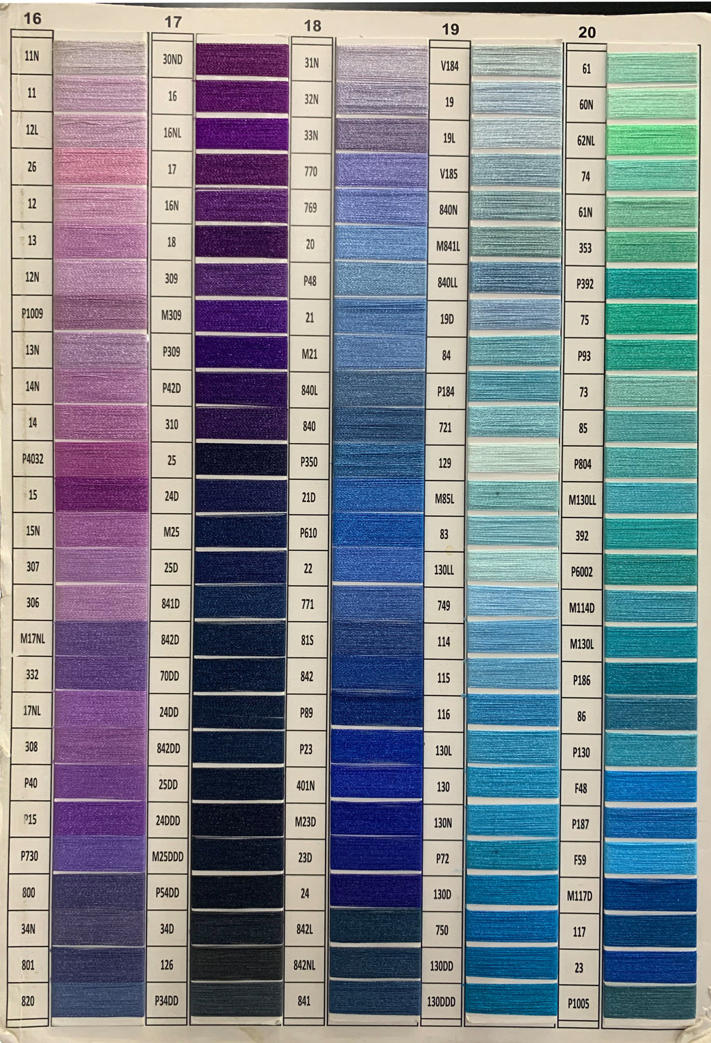 Wavy applique embroidery border fabric swatch, purple to teal vertical strips