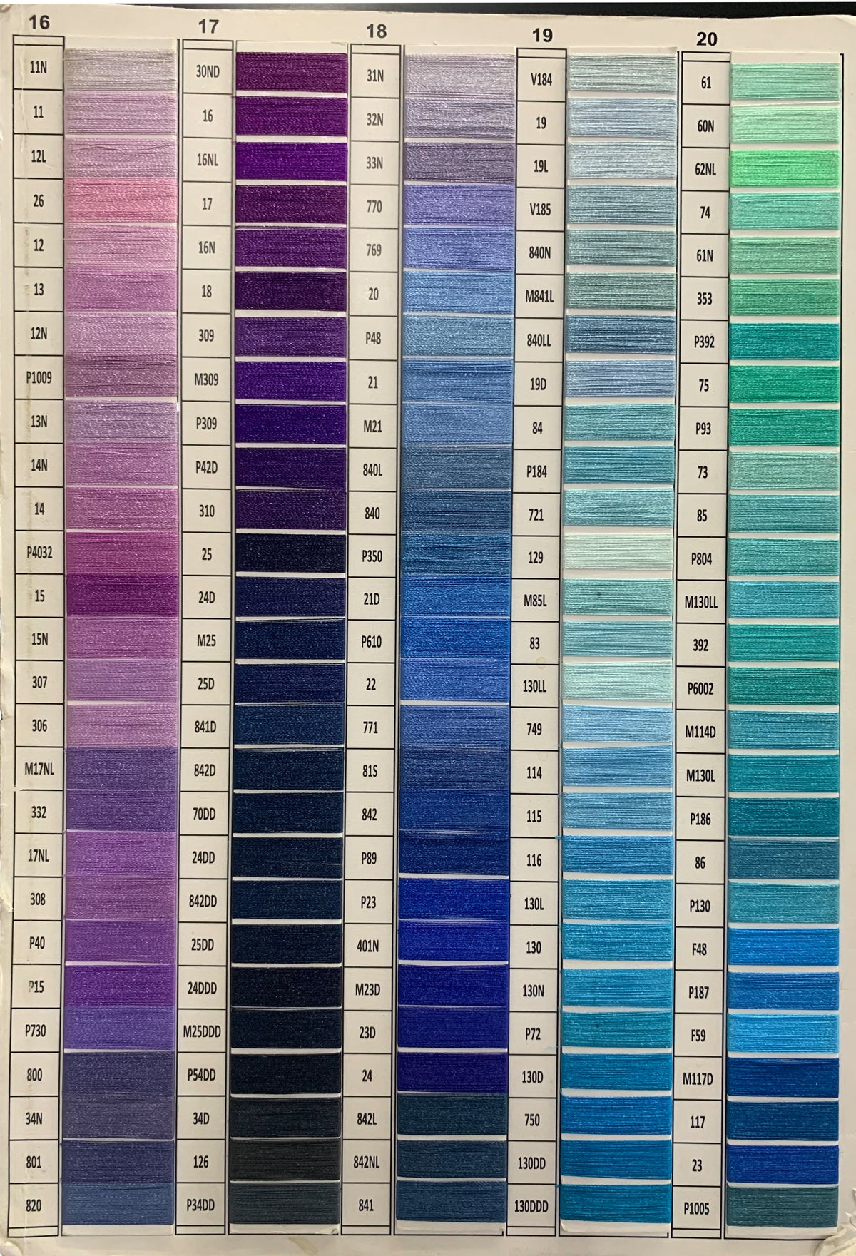 Wavy applique embroidery border fabric swatch, purple to teal vertical strips