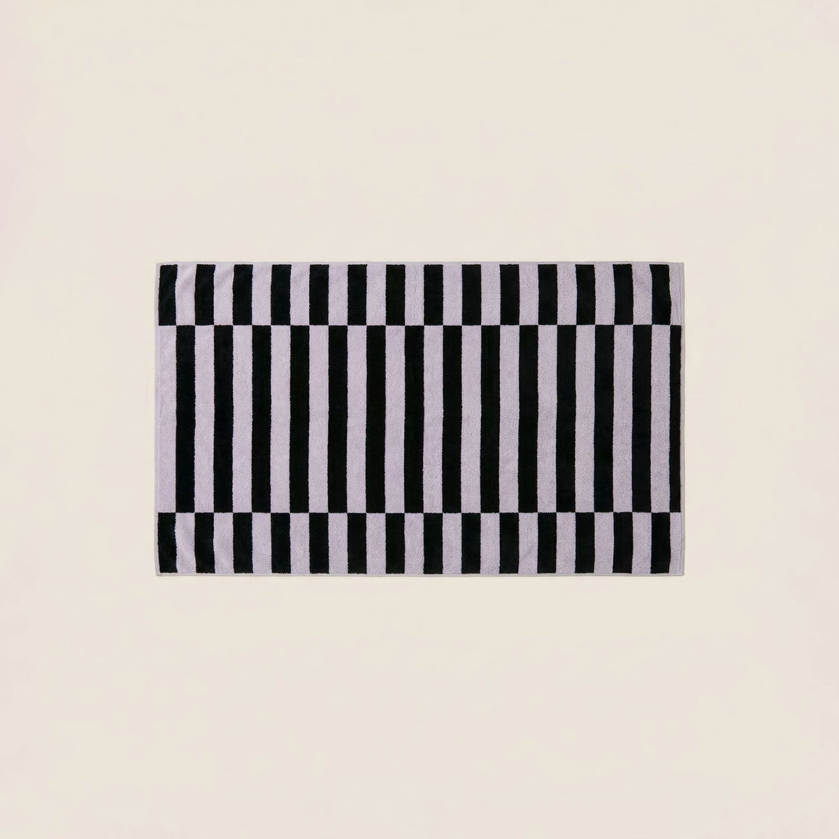 Australian cotton towel, black-and-white check stripe design on a light base