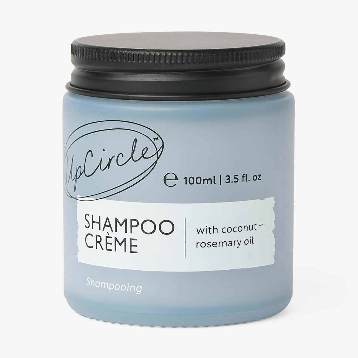 UpCircle shampoo creme jar, light blue with black screw lid, 100 ml.