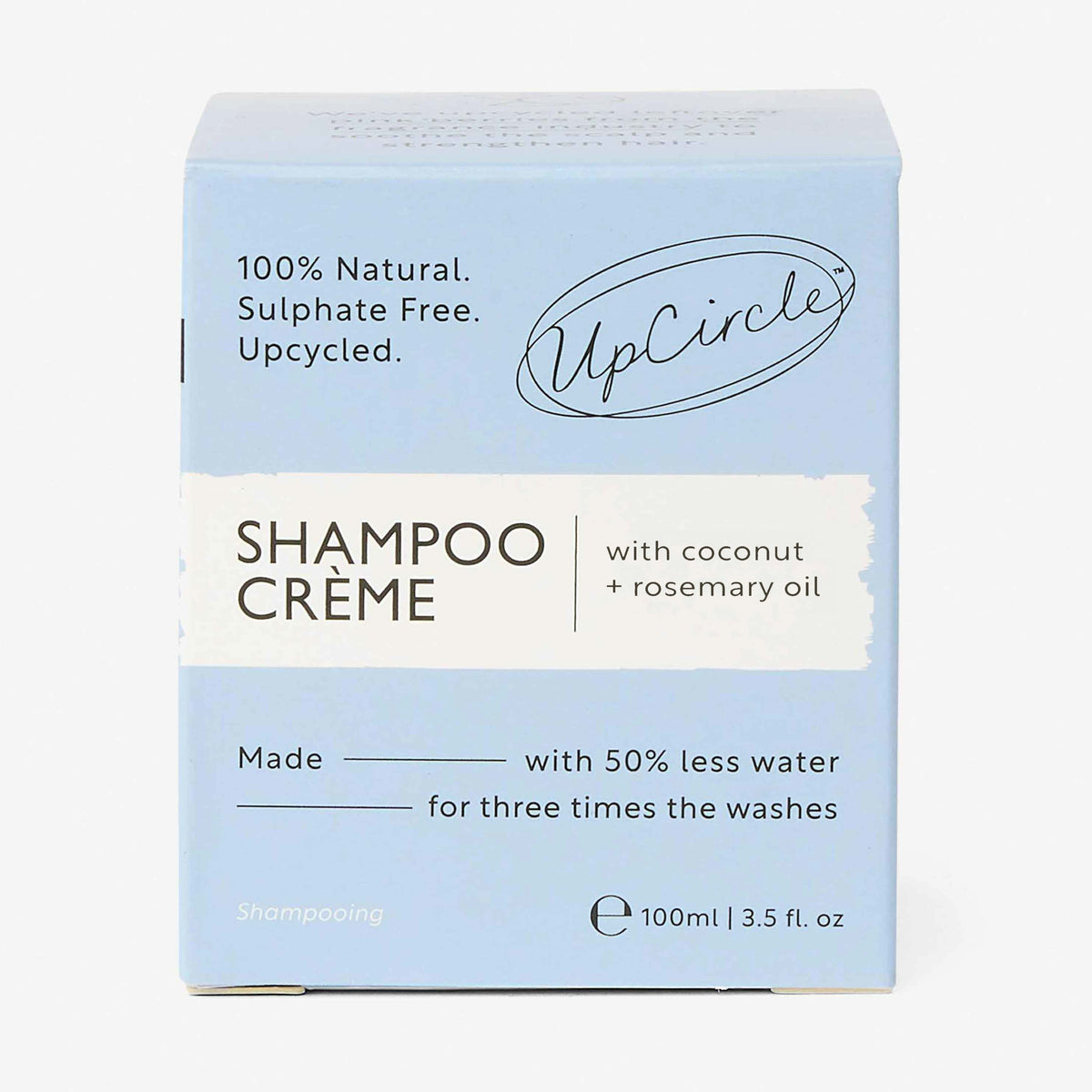 UpCircle shampoo creme carton, light blue box with black-and-white label, 100 ml.