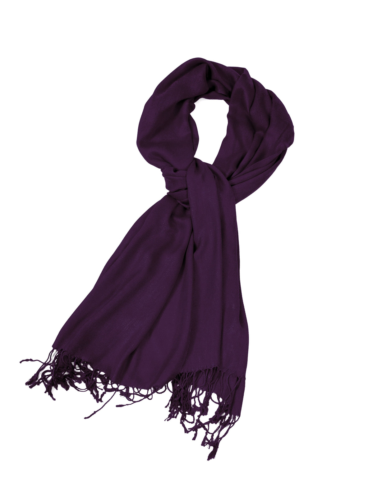 Deep purple solid pashmina-feel shawl scarf wrap with long fringe ends