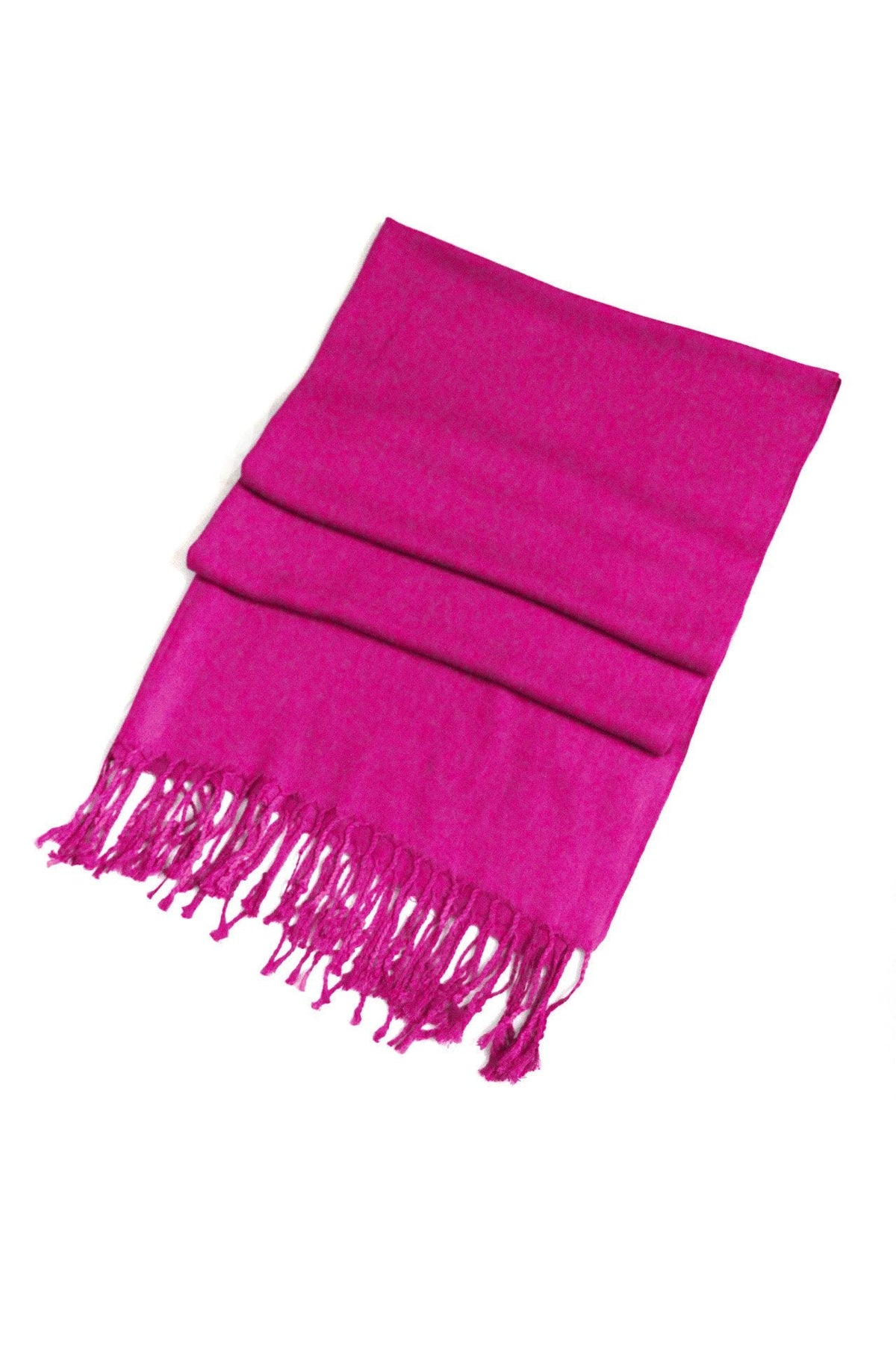 Bright pink pashmina-style wrap scarf with tassel fringe