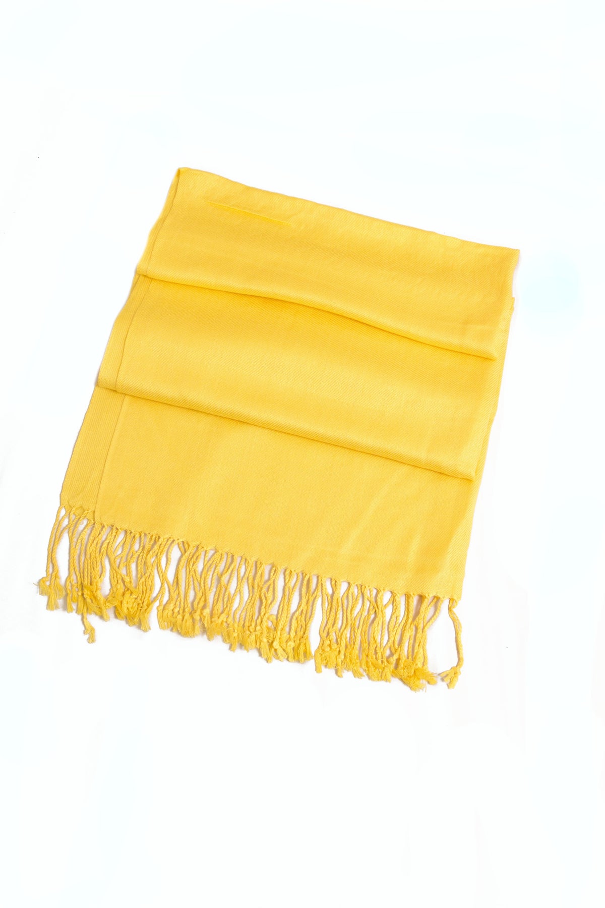 Mustard yellow silky pashmina-feel shawl wrap scarf with long fringe
