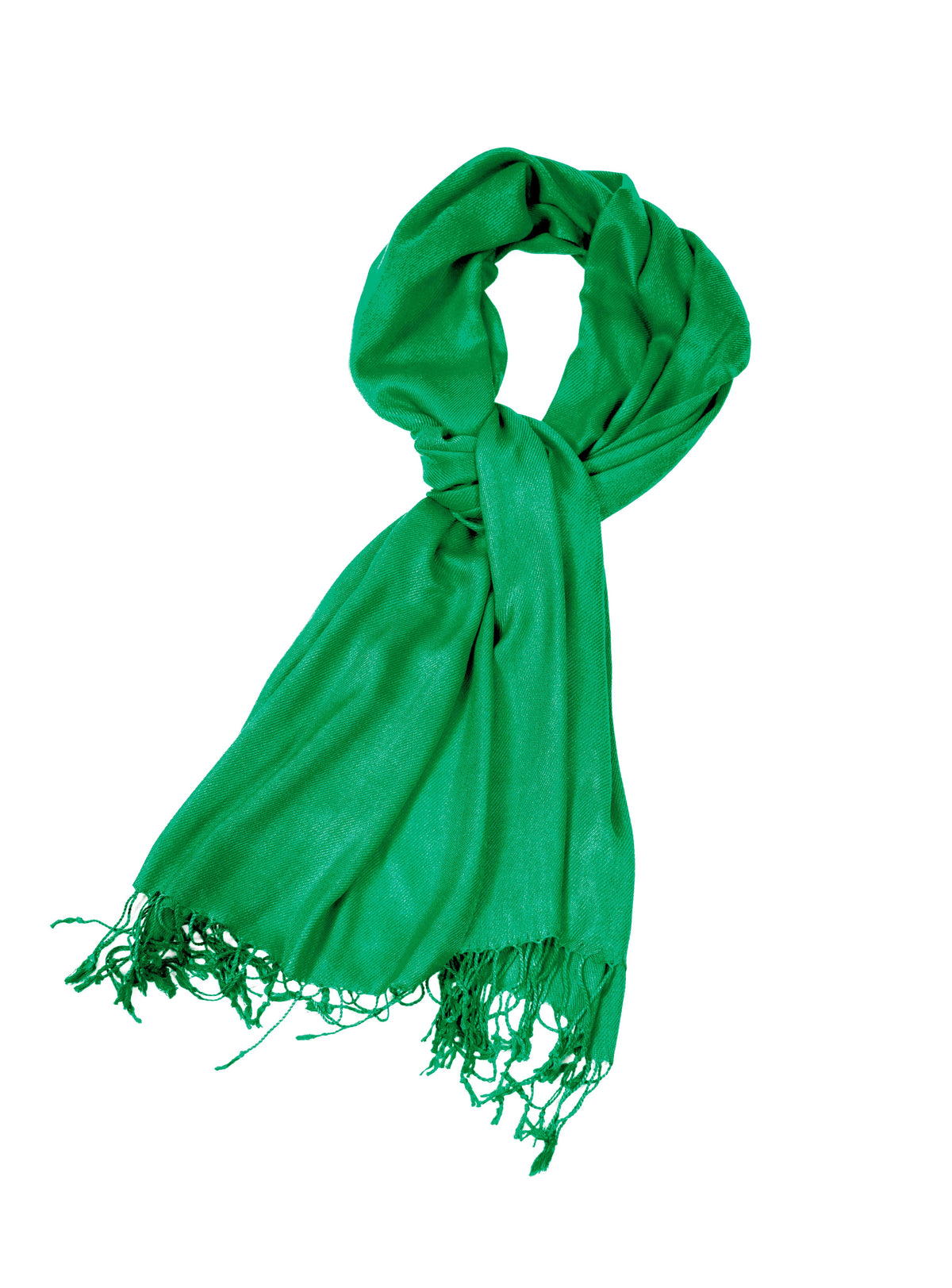 Emerald green silky pashmina-feel shawl wrap scarf with fringe ends
