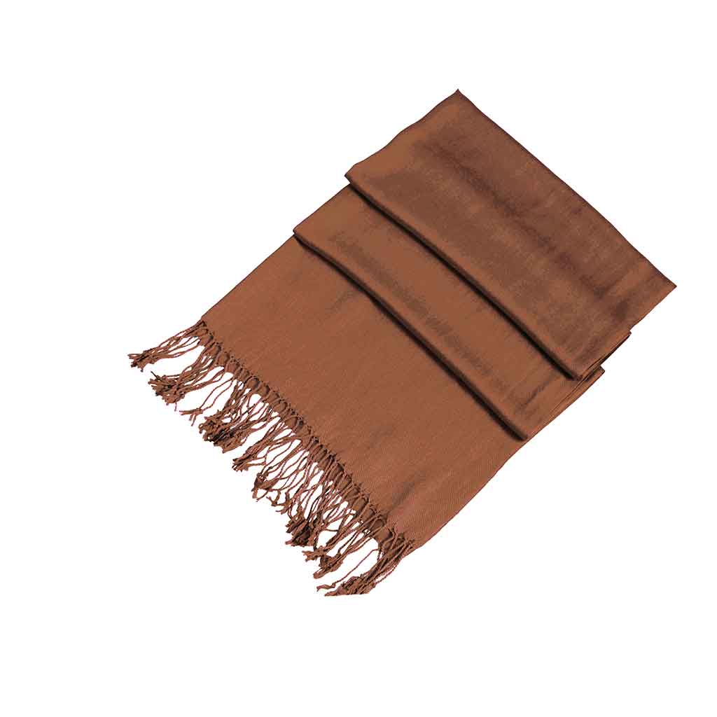 Brown pashmina-style shawl wrap scarf with fringe tassels