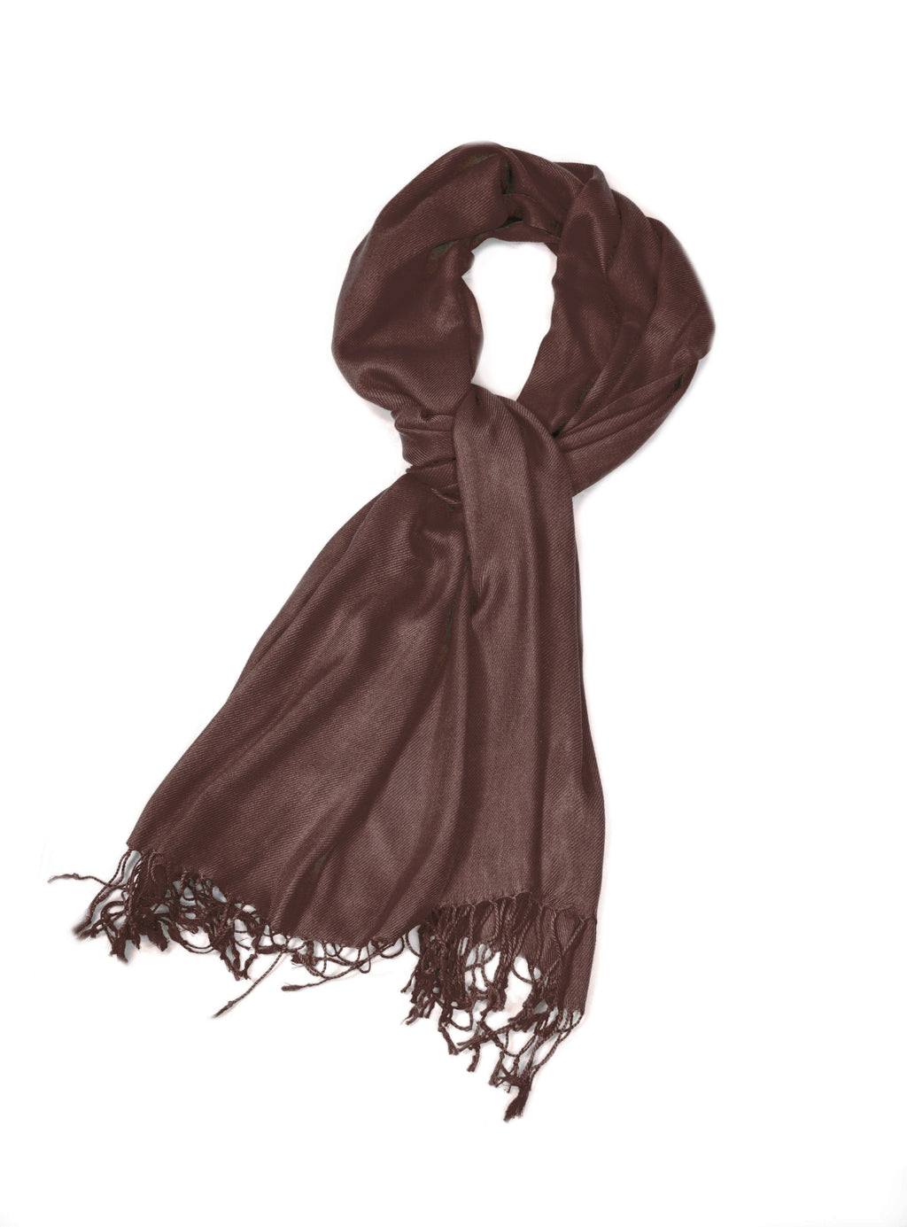 Chocolate brown solid pashmina-feel shawl scarf wrap with long fringe ends